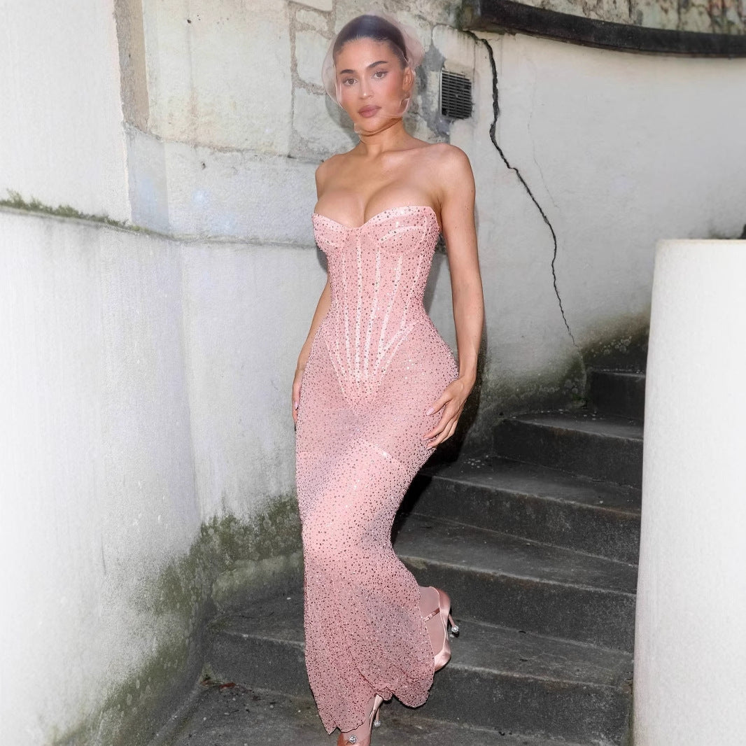 Sequin Fishbone Form-Fitting Strapless Prom Dress - View 3 | VelvetHem