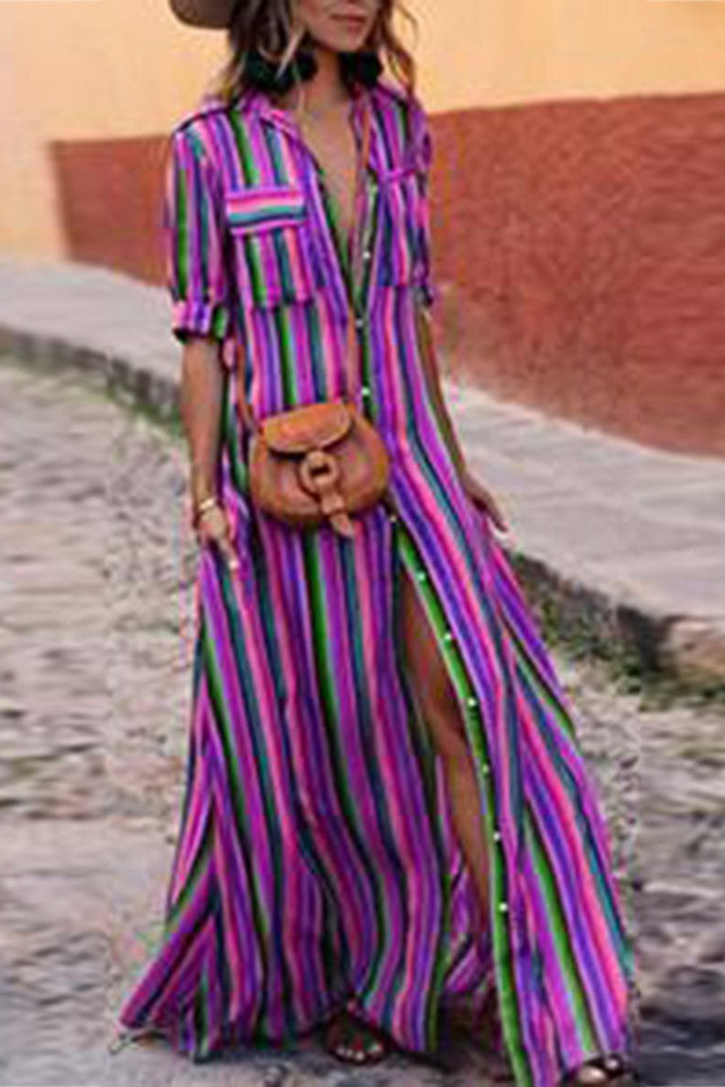 Multicolor Stripe Maxi Dress - Fashionpara