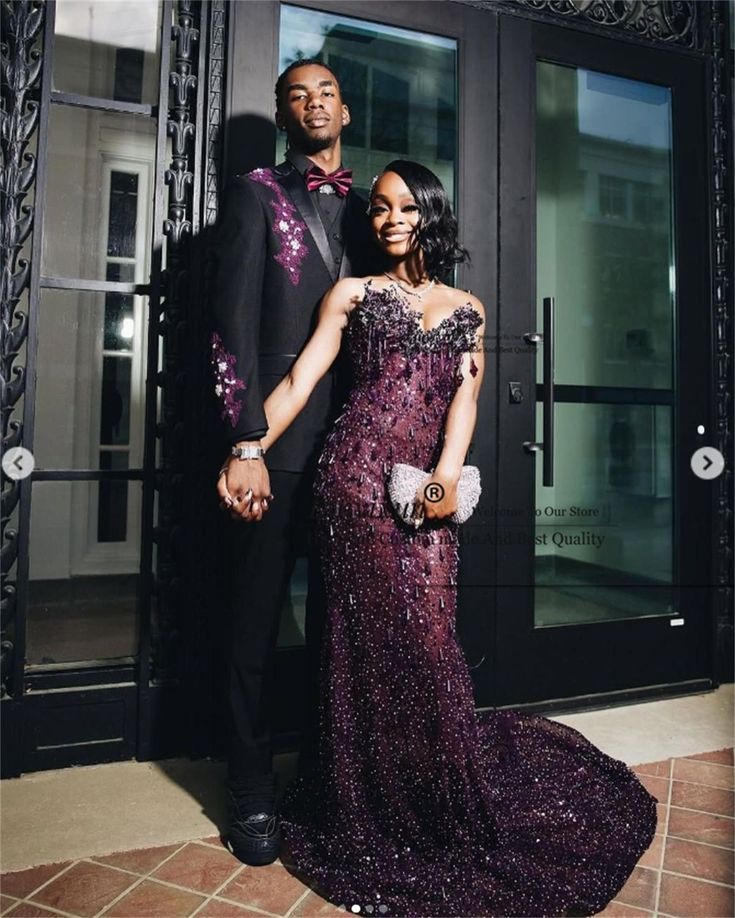 Black Girl Beaded Prom Dress Luxurious Mermaid Evening Dress - FashionDia