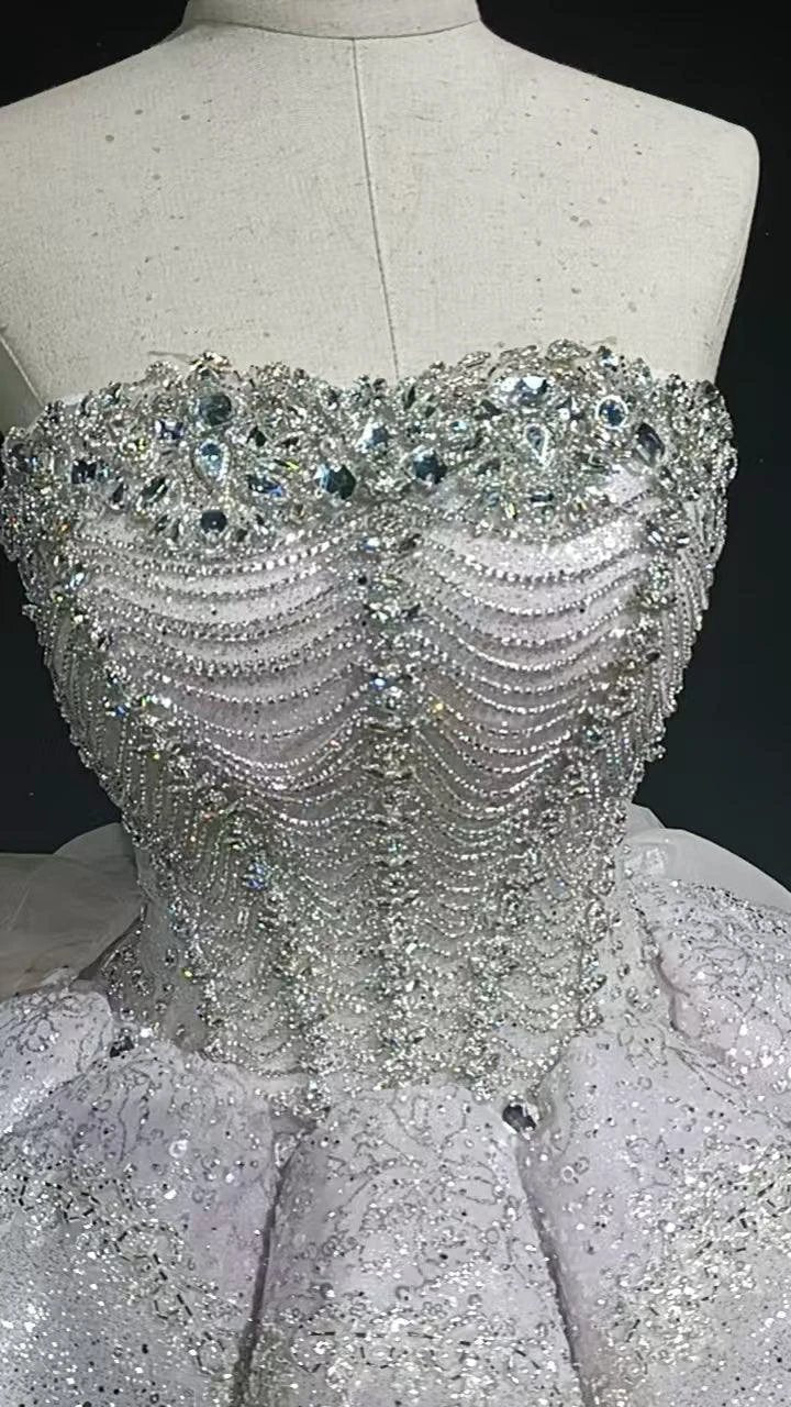 Starry veil feather crystal embellished flower bud dress (ZD16771)