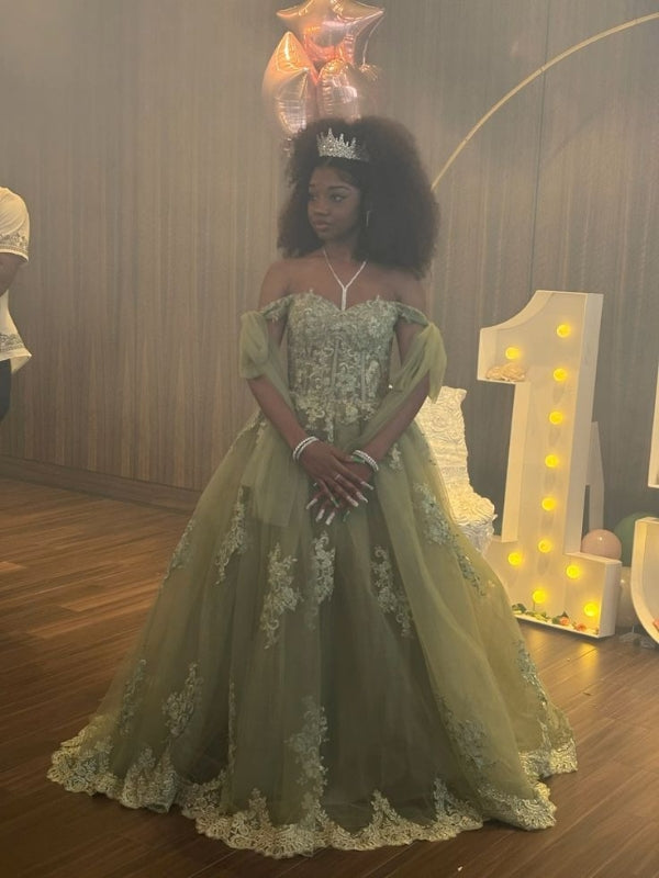 Sweet 15 Quinceanera Dresses 3d Flowers Off-the-Shoulder Birthday Party Gown