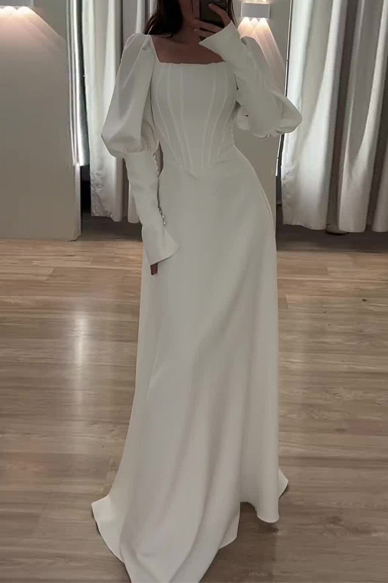 Celebrities Elegant Solid Flounce Square Collar Evening Dress Dresses - VelvetHem