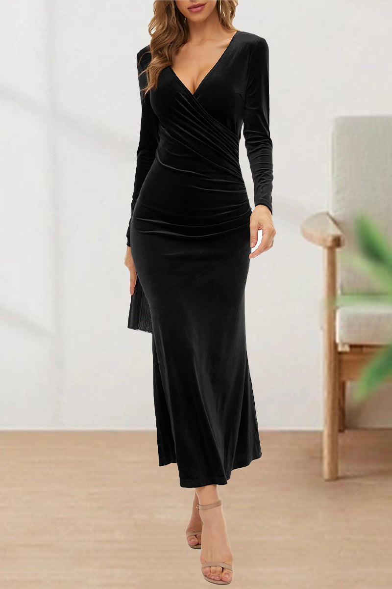 Sweet Elegant Solid V Neck Evening Dress Dresses(4 Colors) - VelvetHem
