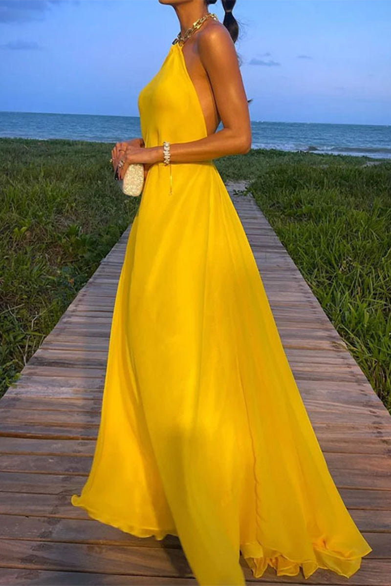 Elegant Solid Backless Halter Evening Dress Dresses - VelvetHem