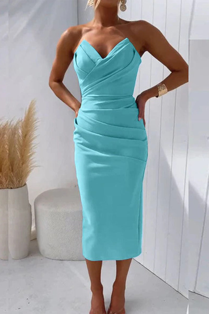 Sexy Formal Solid Fold V Neck Evening Dresses(8 Colors) - View 8 | VelvetHem