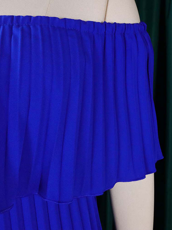 Wrap Pleated Solid Color Off-The-Shoulder Evening Dresses - View 9 | VelvetHem