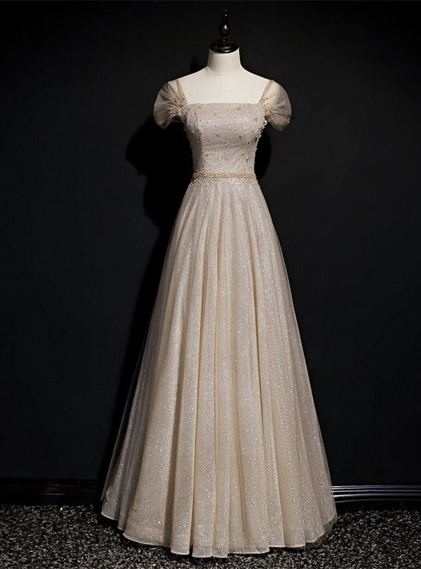 Shiny Tulle Beading A Line Evening Dress Formal Ball Gown Brithday Dress