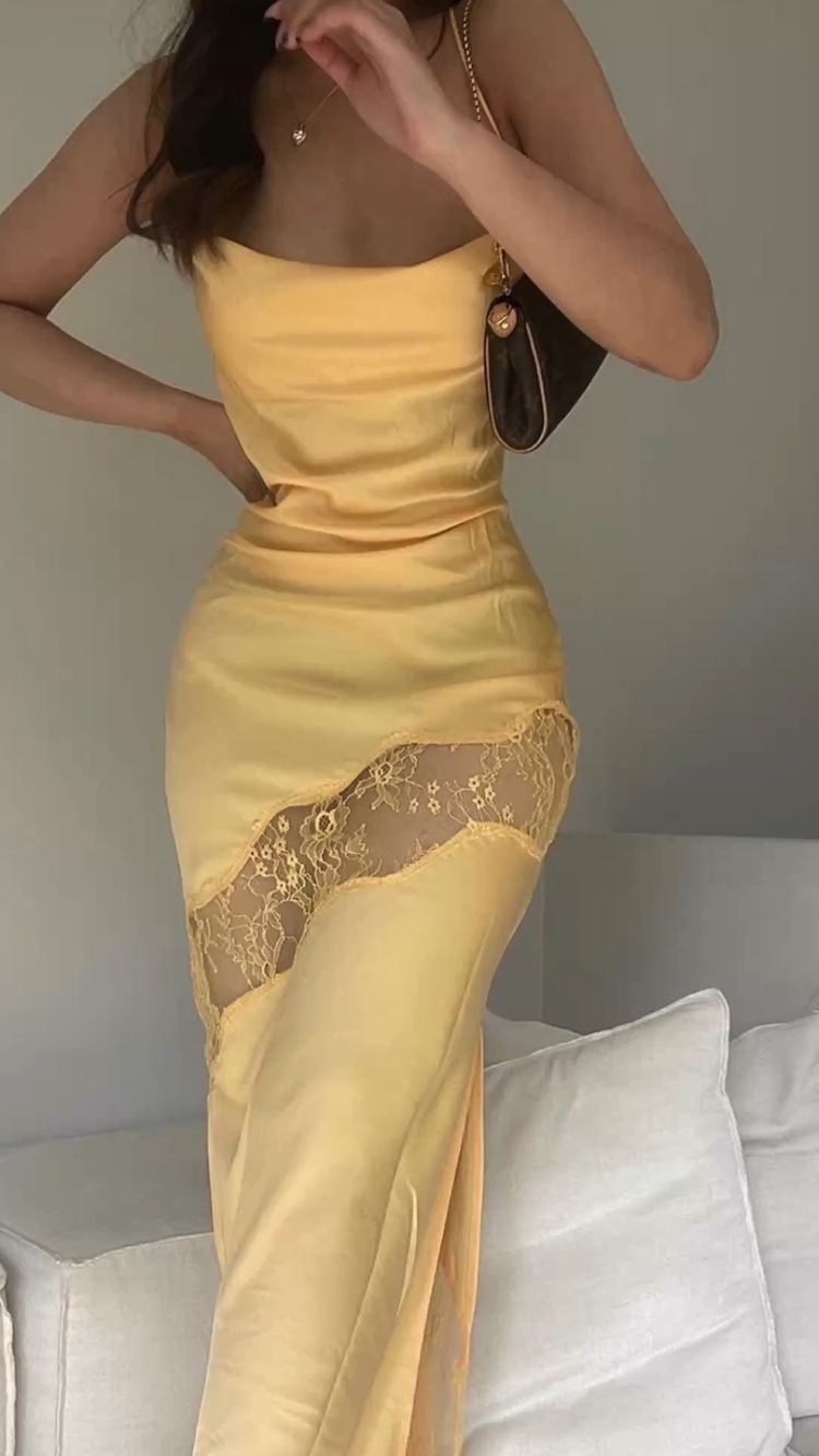 Yellow Long prom dresses sexy party dress