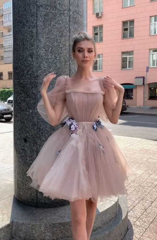 Tulle Homecoming Dresses With Puffy Bubble Sleeves