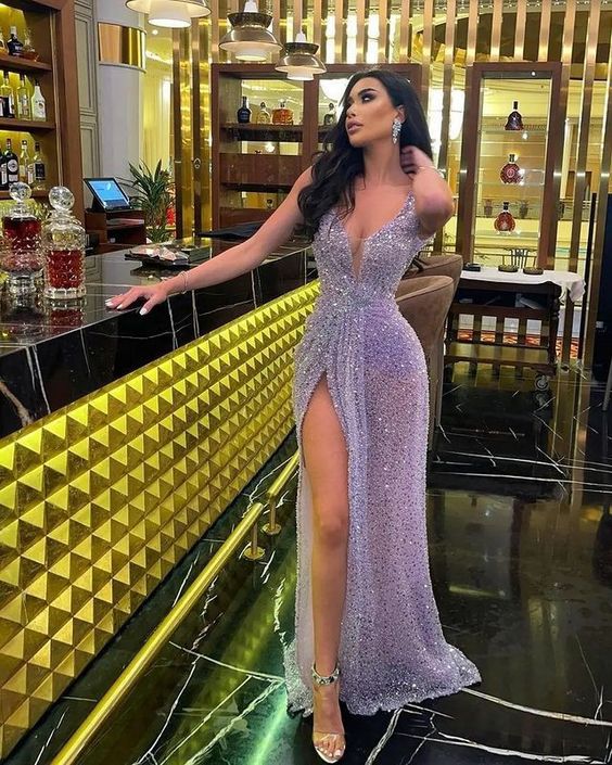 Purple Prom Gown,Long Sequin Prom Dress, Prom Party Dress