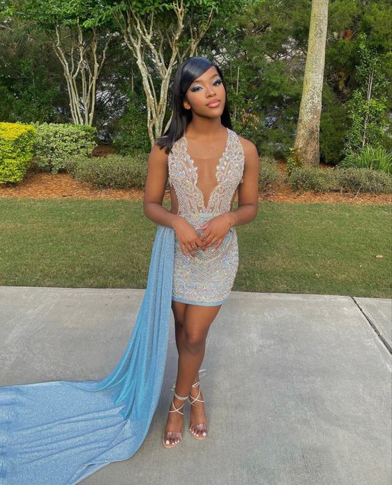Blue Short Party Dress Homecoming Dress