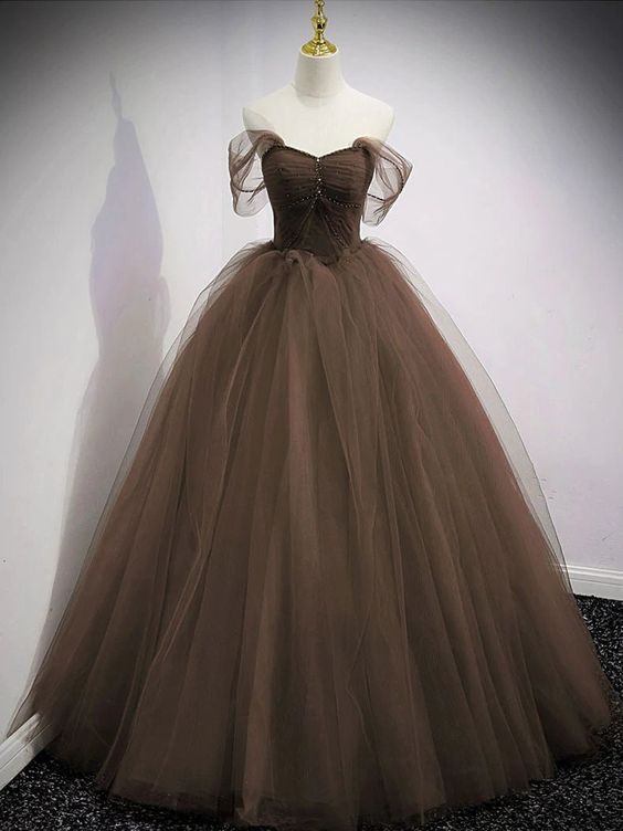 Off-the-Shoulder Sweetheart Lace Tulle Beaded Lace-Up Appliques Floor-Length Prom Dresses