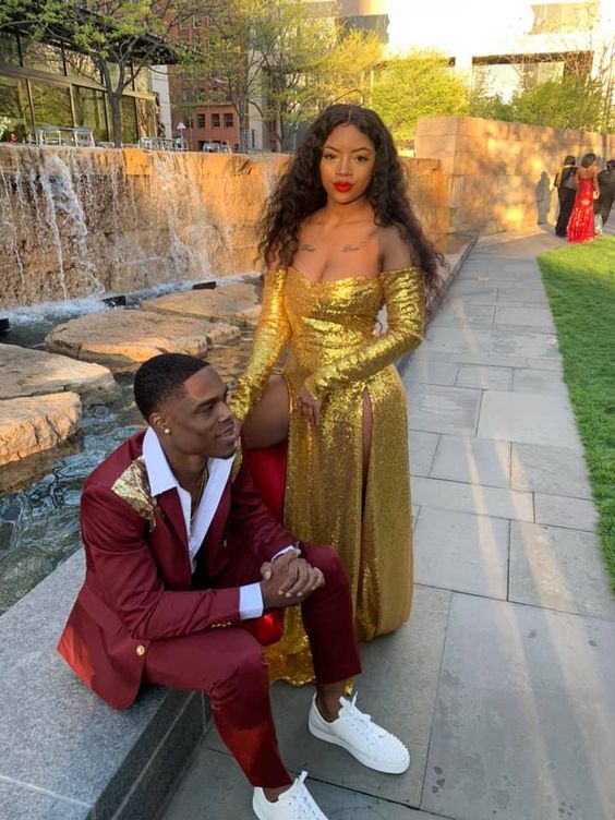Gold Sequin Prom Dresses Long Evening Dresses