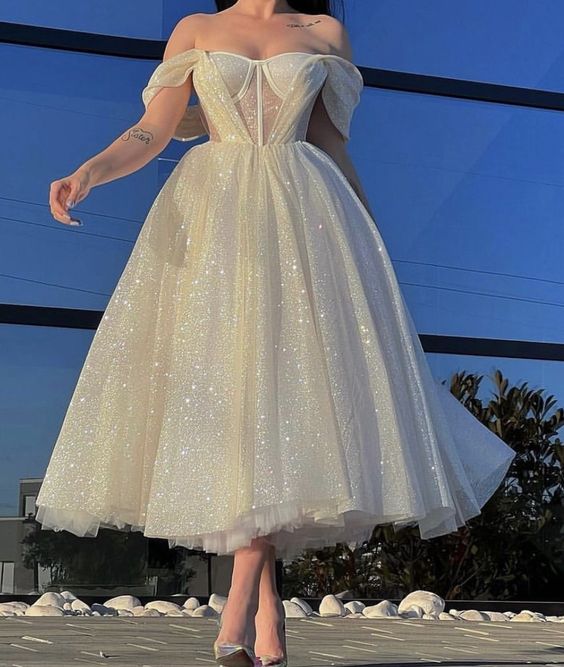 Ivory prom dresses, shinny prom dresses, custom make evening dresses - FashionDia