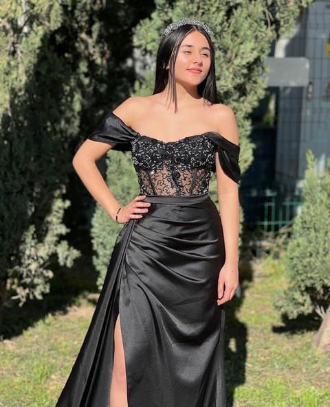 Black Off the shoulder prom dresses long evening dress