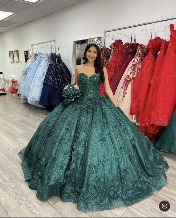 Green Ball Gown Long prom dresses evening party dress - VelvetHem
