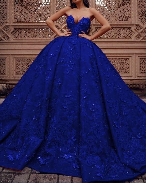royal blue lace prom dresses ball gown sweetheart corset Prom Dresses