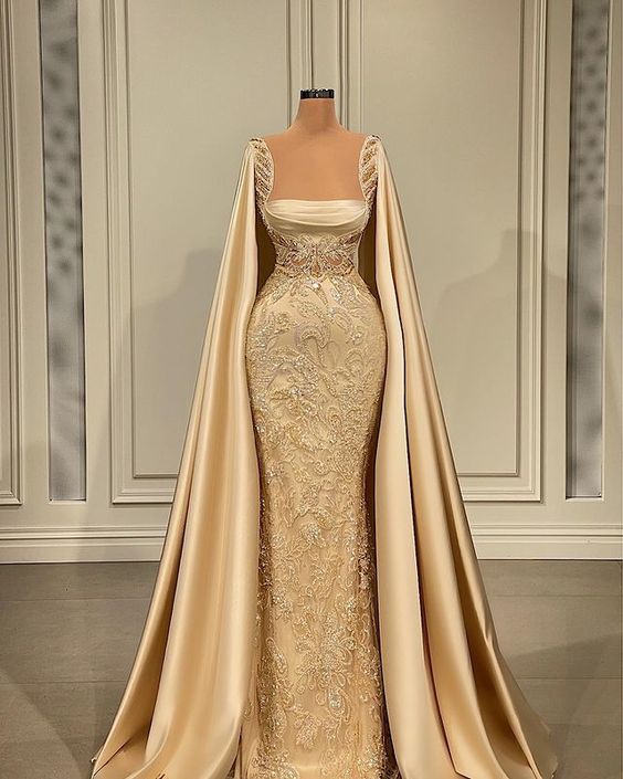 Champagne Satin Women Formal Evening Party Prom Gowns - VelvetHem