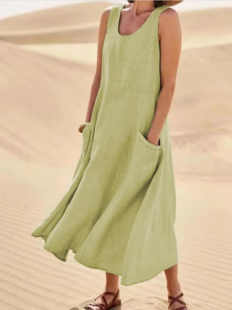 Teresa Aesthetic Sleeveless Dress with Pockets Made of Cotton and for Women Elevated Occasion Wear