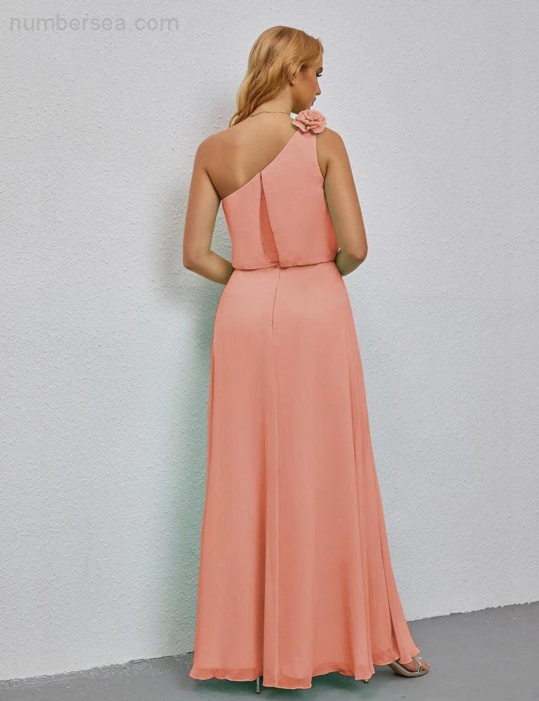 Ruffled One Shoulder Sleeveless Long Bridesmaid Dresses A-line Formal Evening Gown Side Split 28080 (ZD17018)