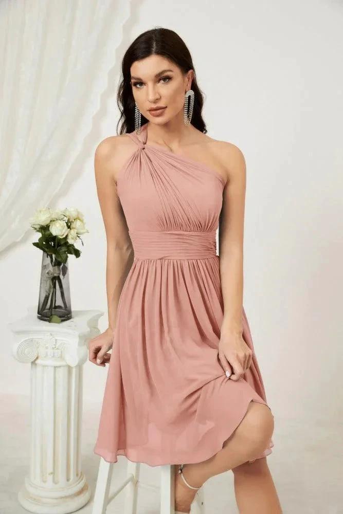 Numbersea Women Chiffon Short One Shoulder Bridesmaid Dress Formal Dresses for Party Homecoming 2804 by numbersea
