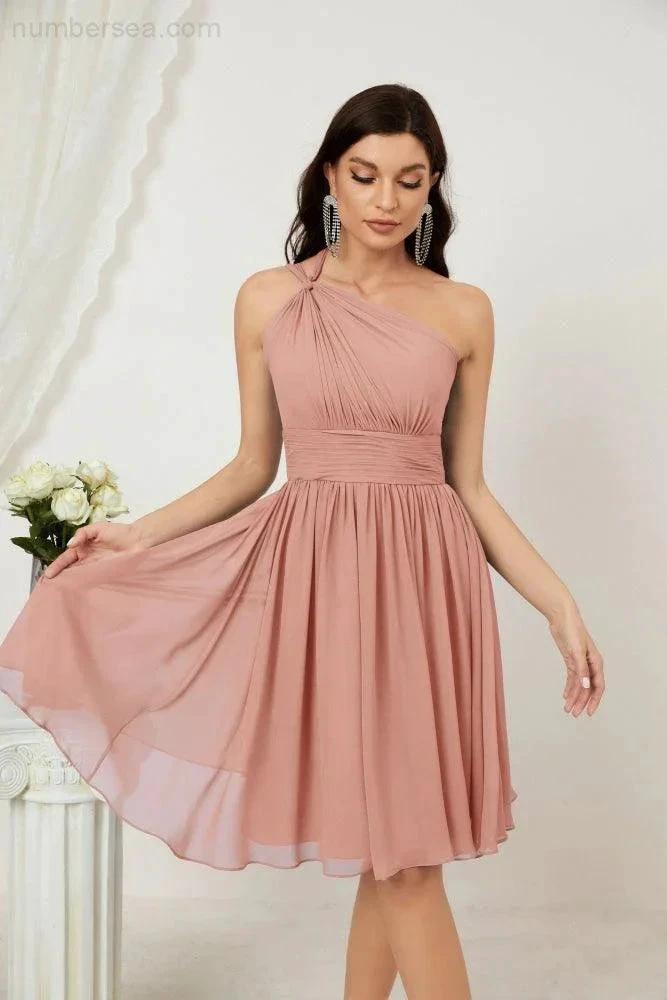 ZapDress Women Chiffon Short One Shoulder Bridesmaid Dress Formal Dresses for Party Homecoming  2804 (ZD16948)