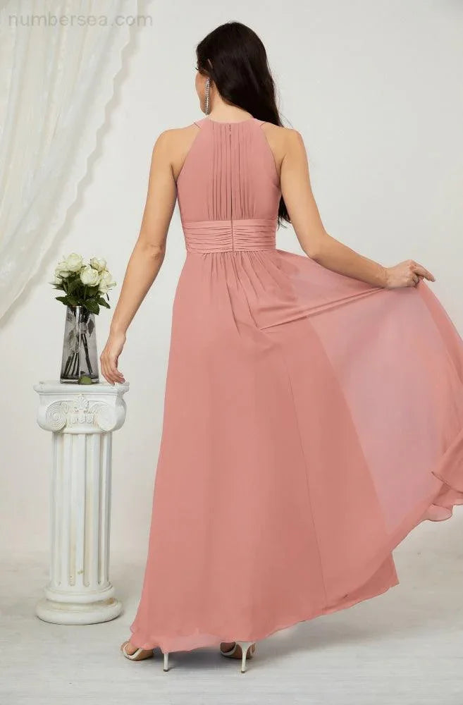 ZapDress Formal Party Gown Dress Chiffon Halter Long Sleeveless Bridesmaid Dresses 2802 (ZD16960)