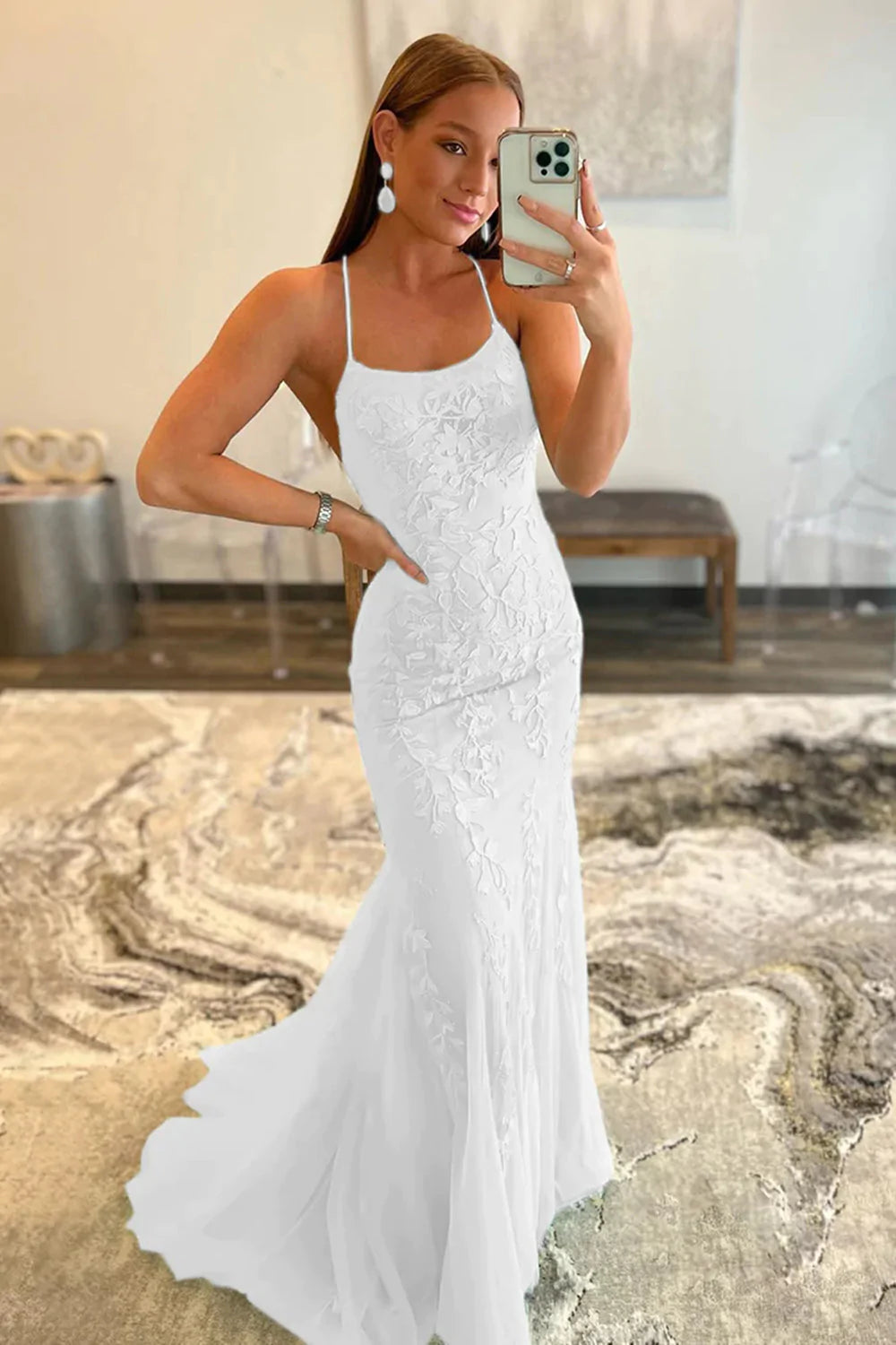 Mermaid Spaghetti Straps Lavender Long Prom Dress with Appliques