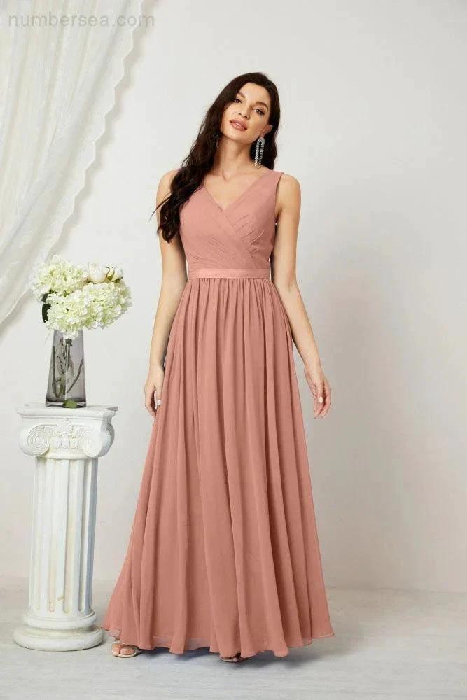 Women's Chiffon Long Bridesmaid Dresses A line Sleeveless Formal Prom Gown for Evening Party Homecoming Dresses 2808 (ZD16947)