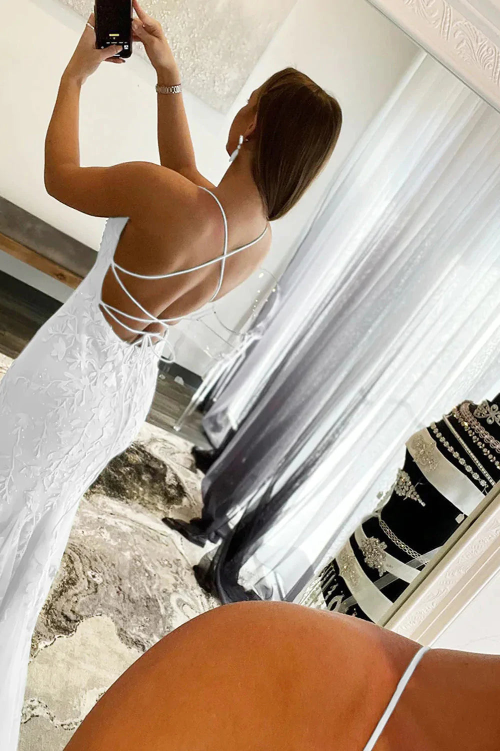 Mermaid Spaghetti Straps Lavender Long Prom Dress with Appliques