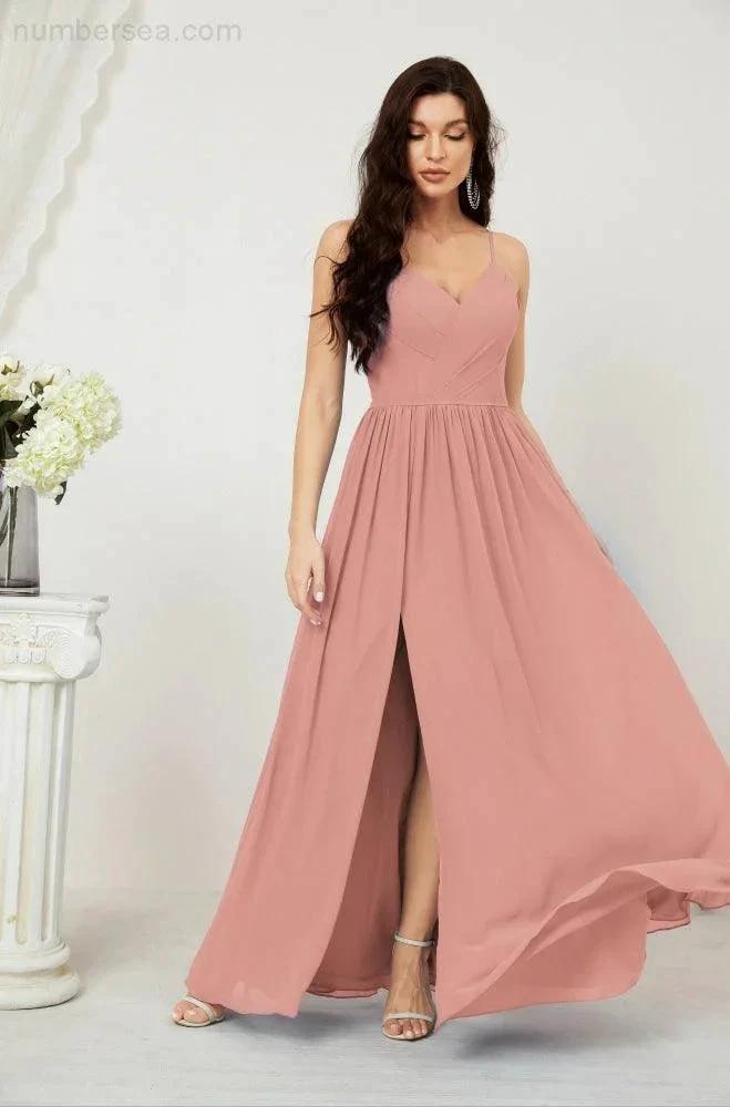 ZapDress  Neck Bridesmaid Dresses Chiffon Long Spaghetti A-line Formal Prom Gown for Wedding Party Evening 2801 (ZD16961)