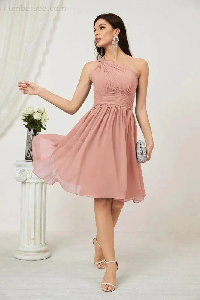 ZapDress Women Chiffon Short One Shoulder Bridesmaid Dress Formal Dresses for Party Homecoming  2804 (ZD16948)