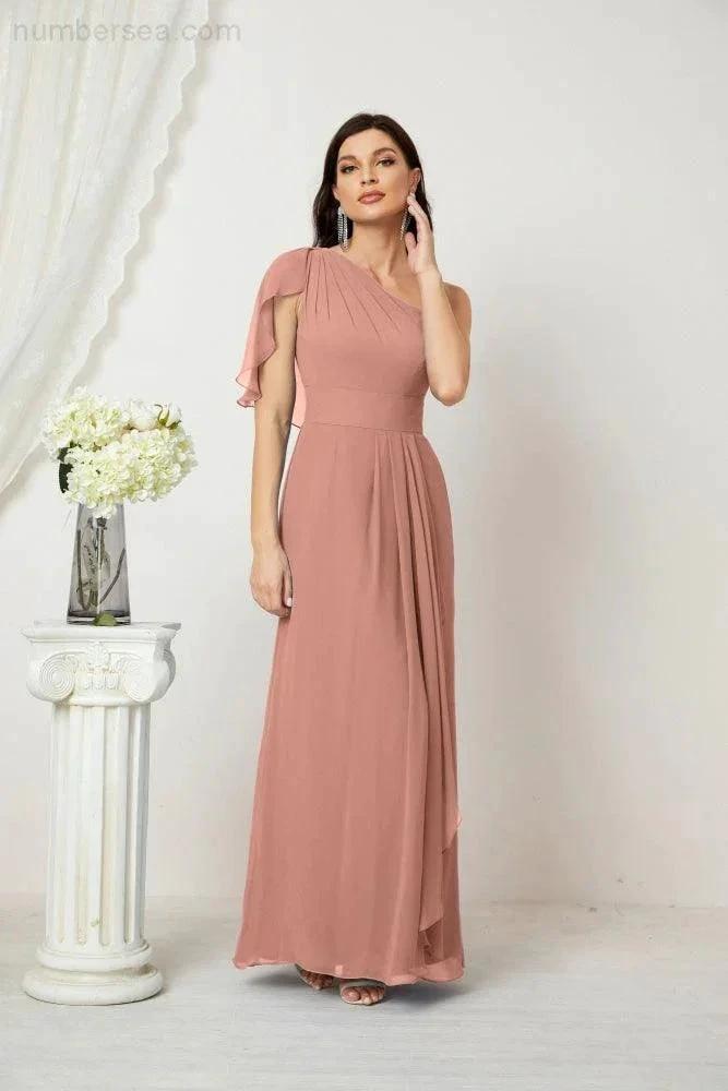 ZapDress  Chiffon Ruffled One Shoulder Long Bridesmaid Dresses A-line Formal Evening Gown Side Split 2809 (ZD17049)