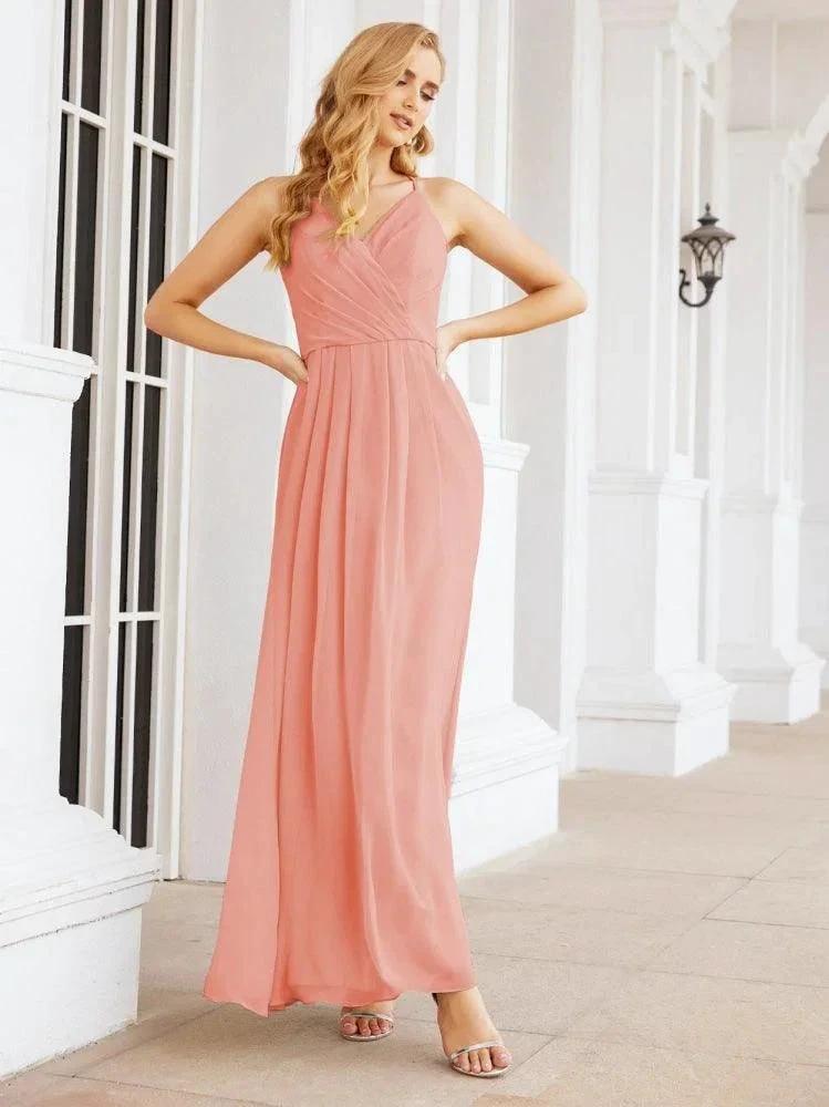 Numbersea Spaghetti Strap Bridesmaid Dresses V-Neck Long A-Line Formal Prom Gowns 28063 by numbersea