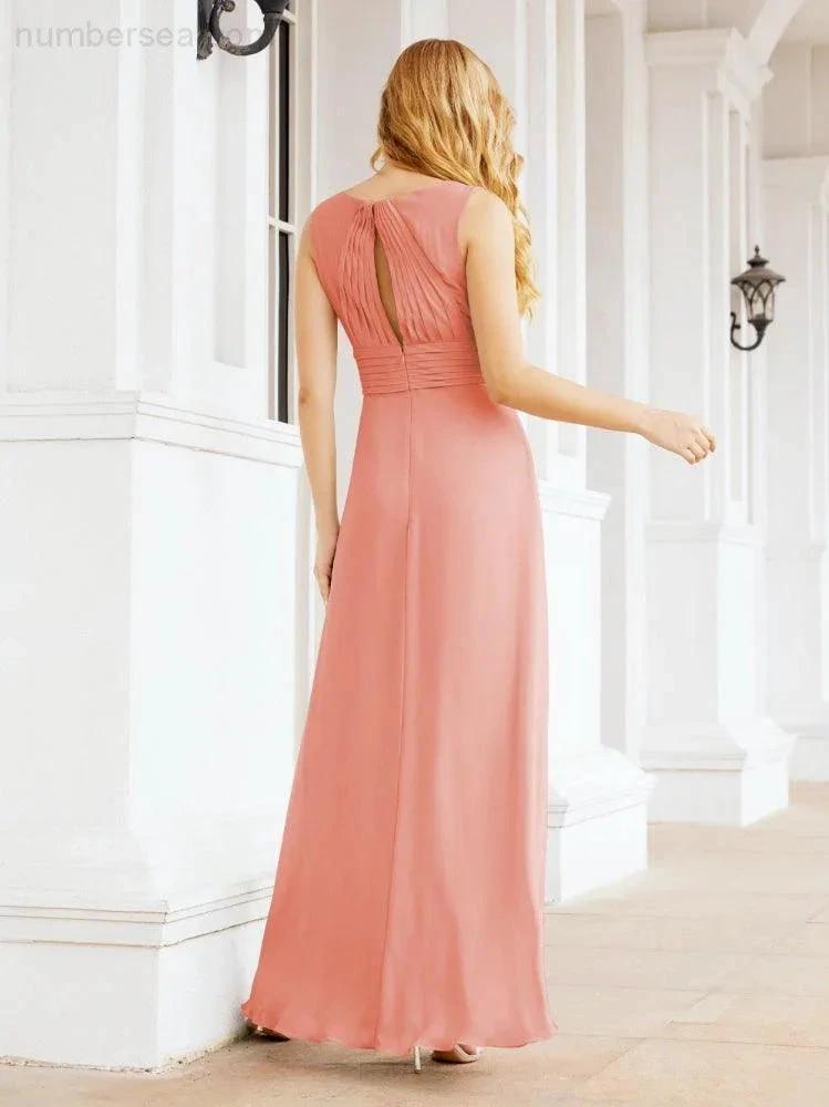Formal Prom Gown Elegant V-Neck Sleeveless Bridesmaid Dresses for Wedding Party 28037 (ZD17021)