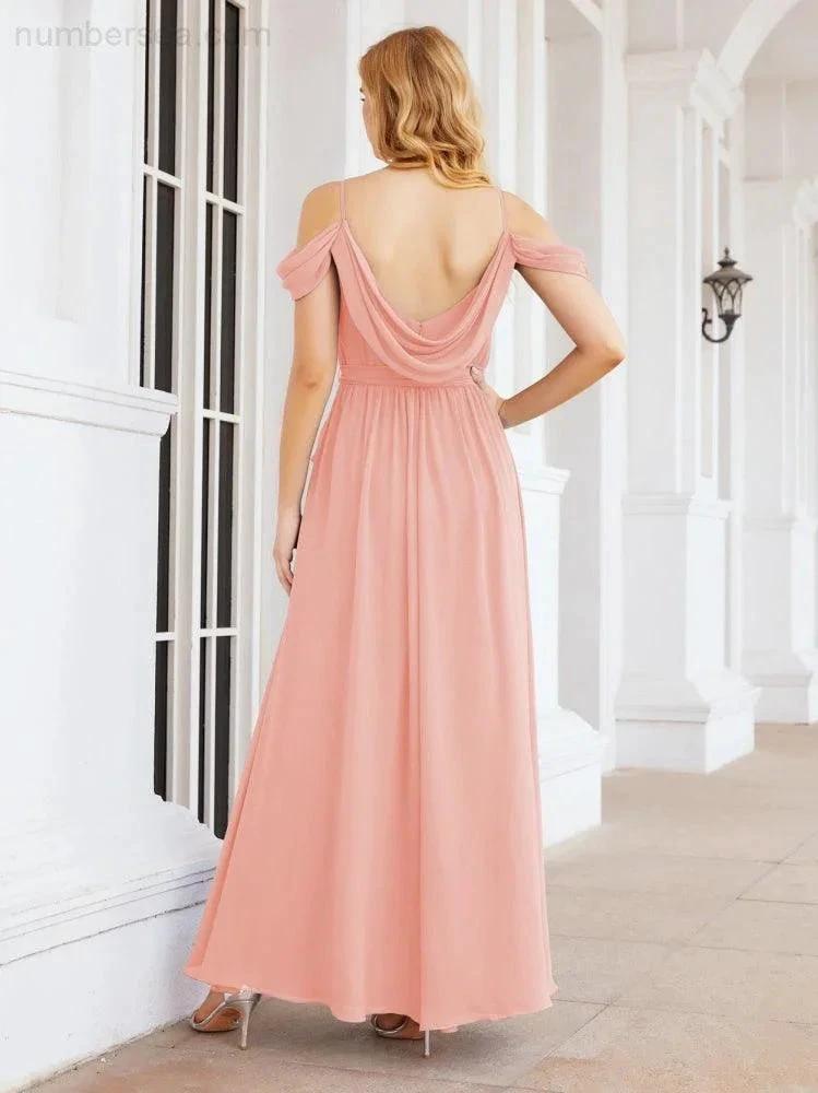 ZapDress Off The Shoulder Chiffon Bridesmaid Dress Long Formal Graduation Gown with Cowl Back 28069 (ZD17004)