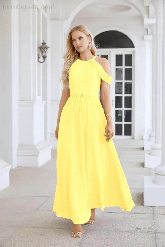 Ladies Chiffon Off Shoulder Swing Sleeve Front Slit Bridesmaid Evening Dress Wedding Party Evening Dress 28117 (ZD17011)
