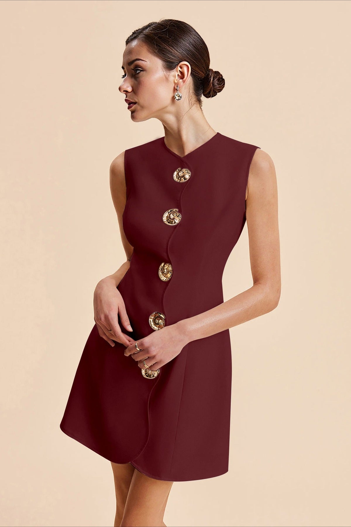 Sleeveless Button Front Mini Work Dress - View 7 | VelvetHem