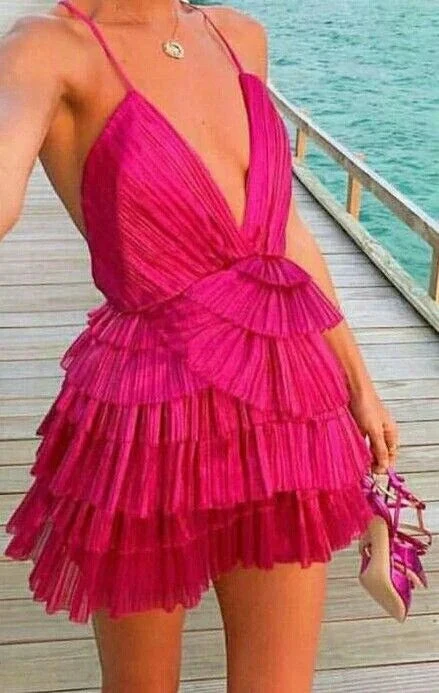 Short Homecoming Dress Ruffle Spaghetti-Neck Party Sexy Mini Dress (ZD12180)