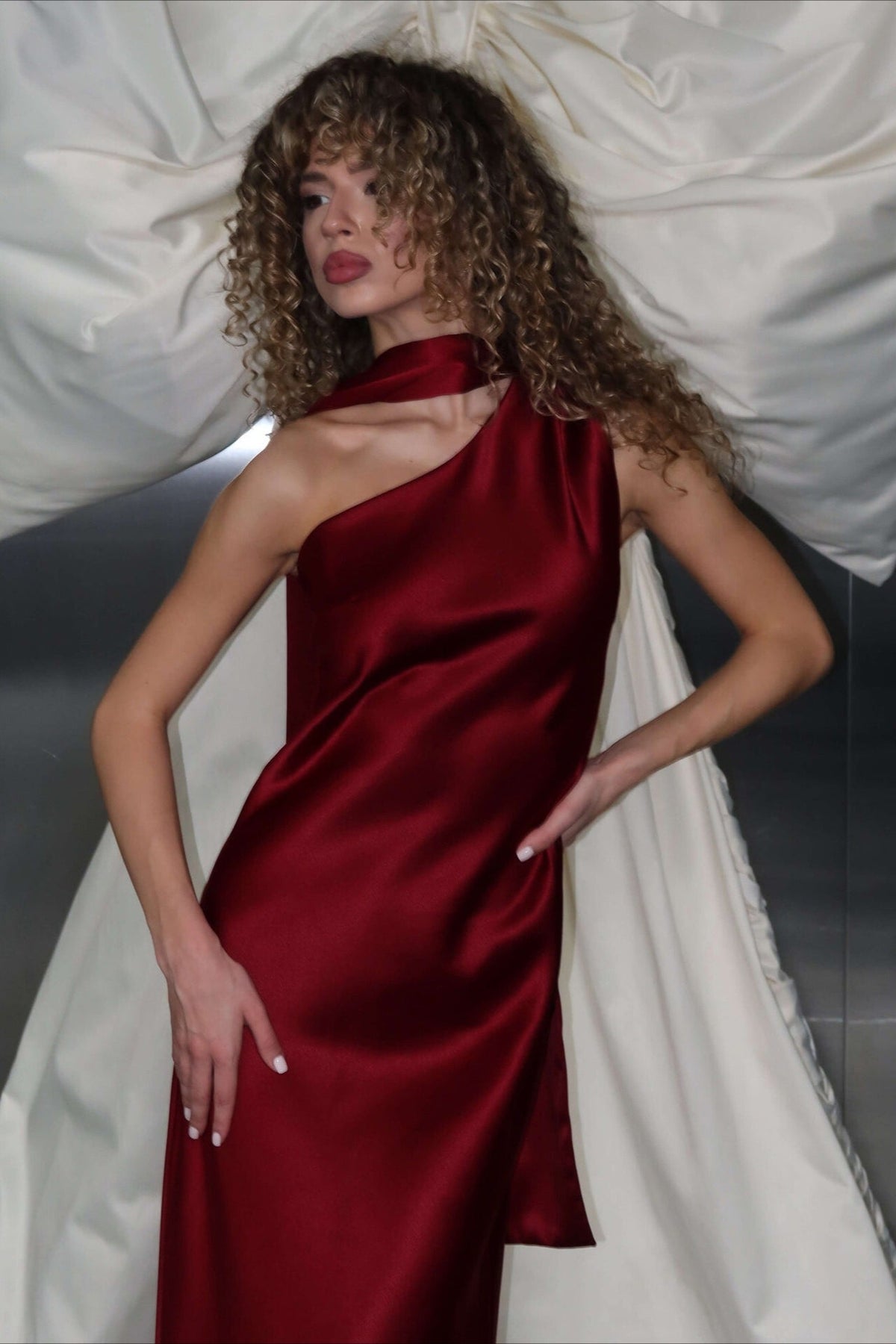 One Shoulder Fitted Silk Dress - View 8 | VelvetHem