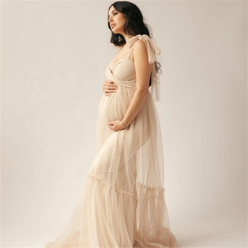 Satin maternity dress with bow maternity evening dress photo photo daily dress - View 4 | VelvetHem