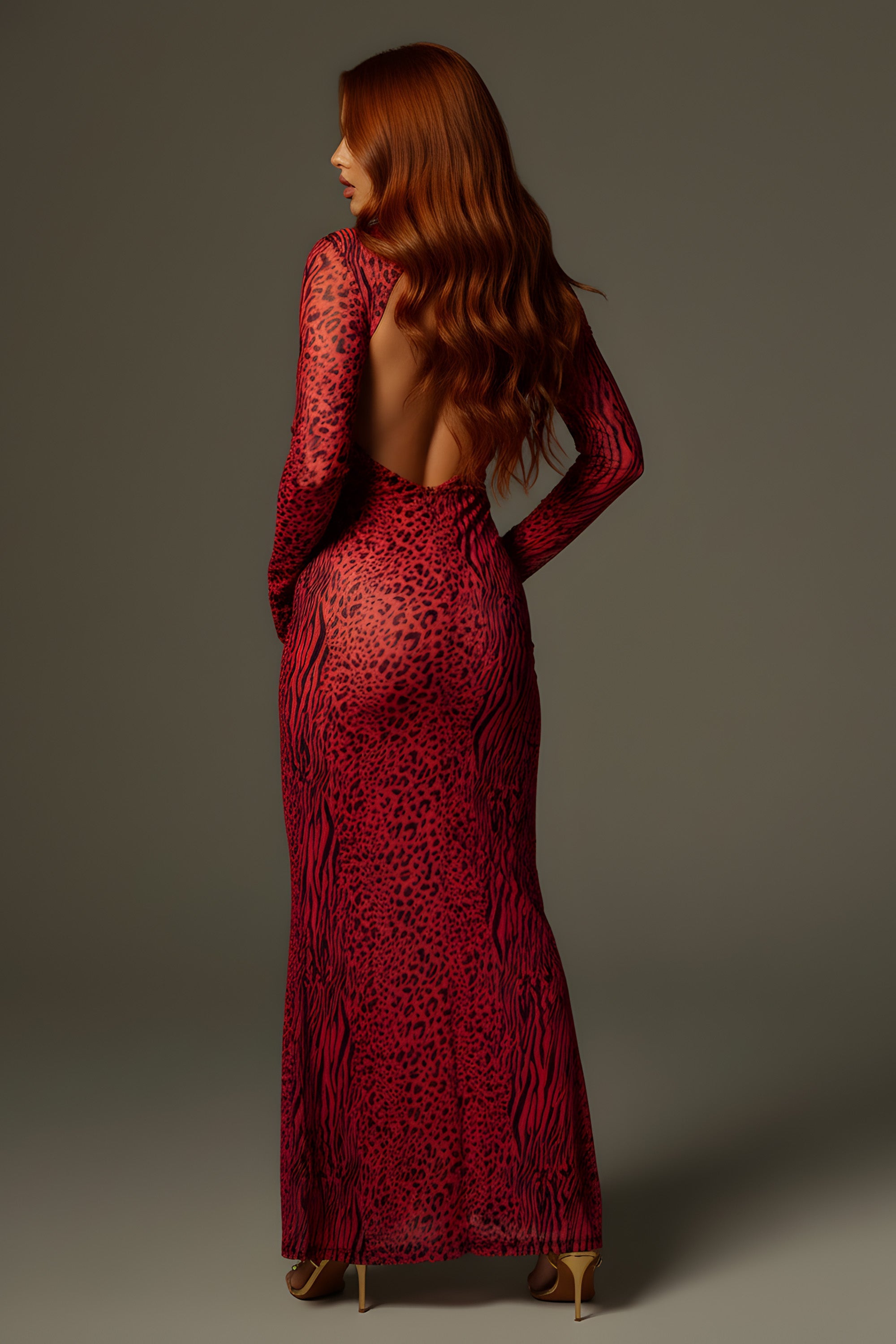 Bold Animal Print Open Back Maxi Dress for Evening