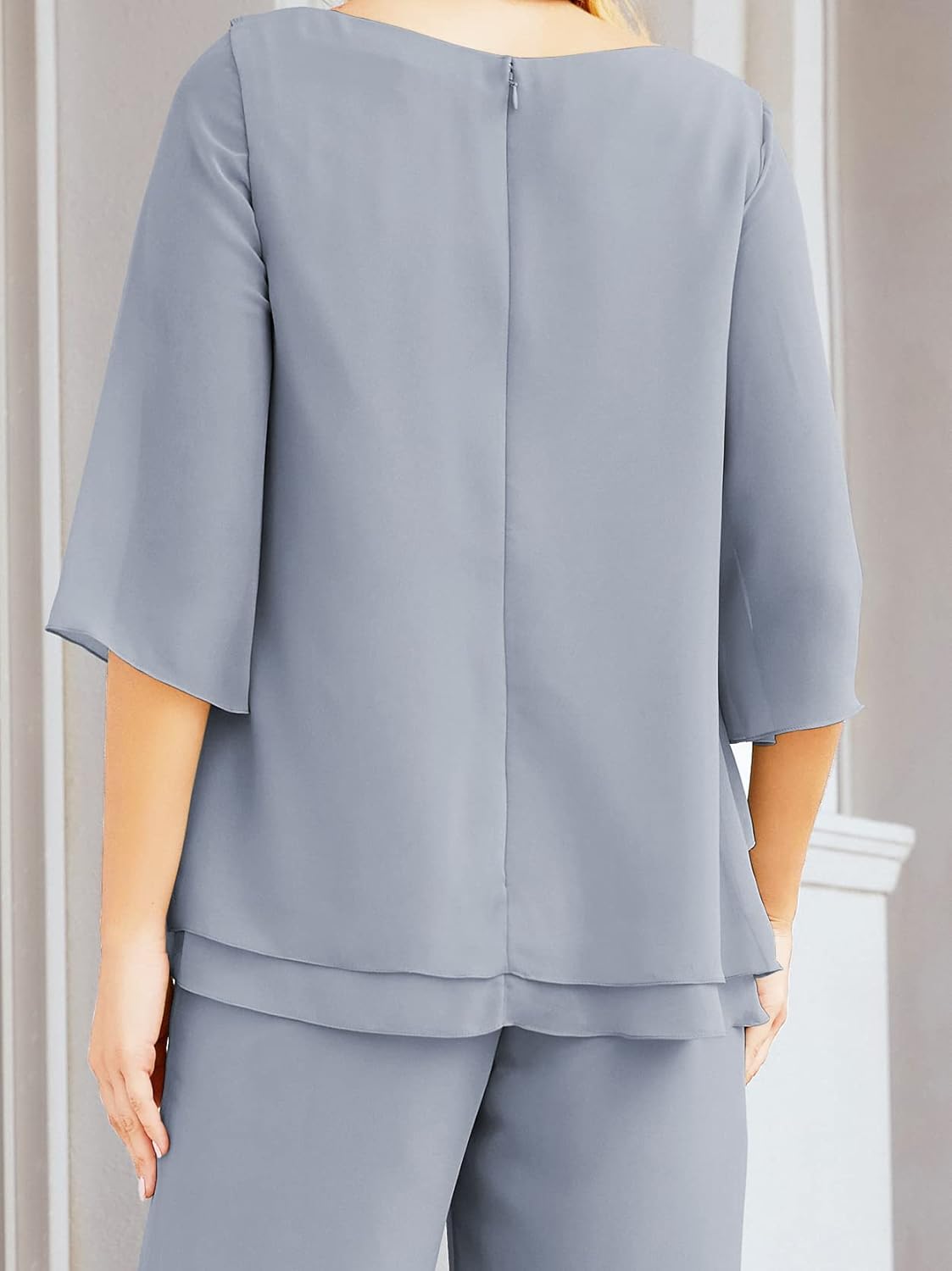 Sunnderly Chiffon Mother of The Bride Dress Plus Size Pant Suits Ruffle Layers - View 2 | VelvetHem