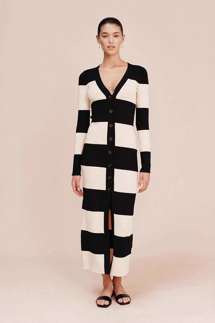 Fitted Strapless Striped Work Dress - View 2 | VelvetHem