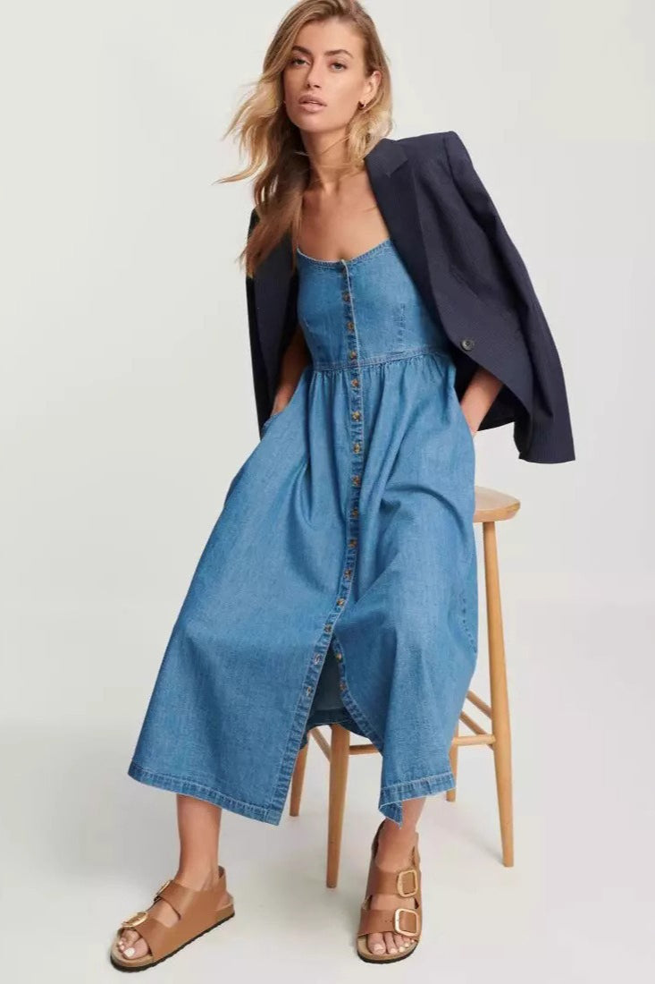 Chic Sleeveless Denim Dress - View 2 | VelvetHem