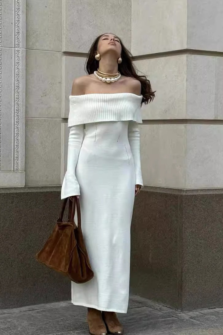 Collared Off-Shoulder Knit Sweater Dress - View 3 | VelvetHem