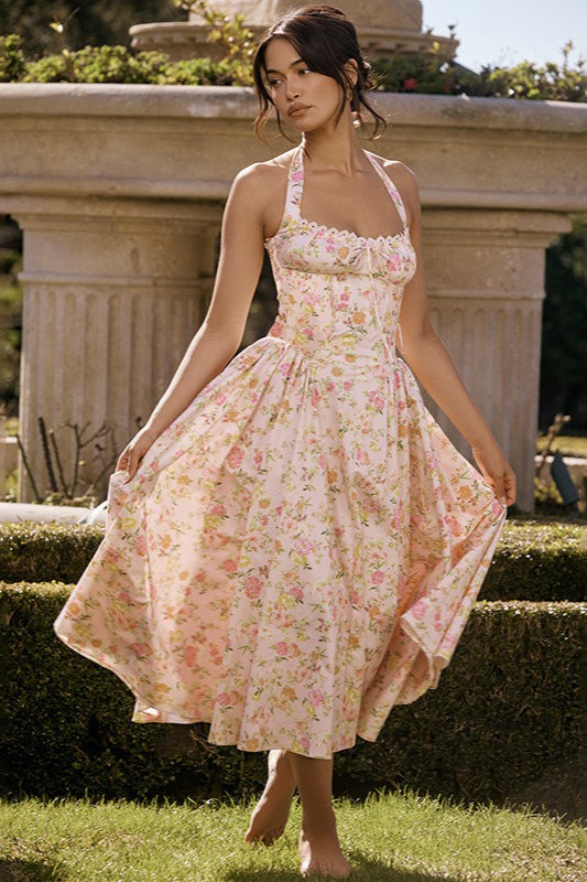 Graceful Strapless Printed Maxi Floral Dress