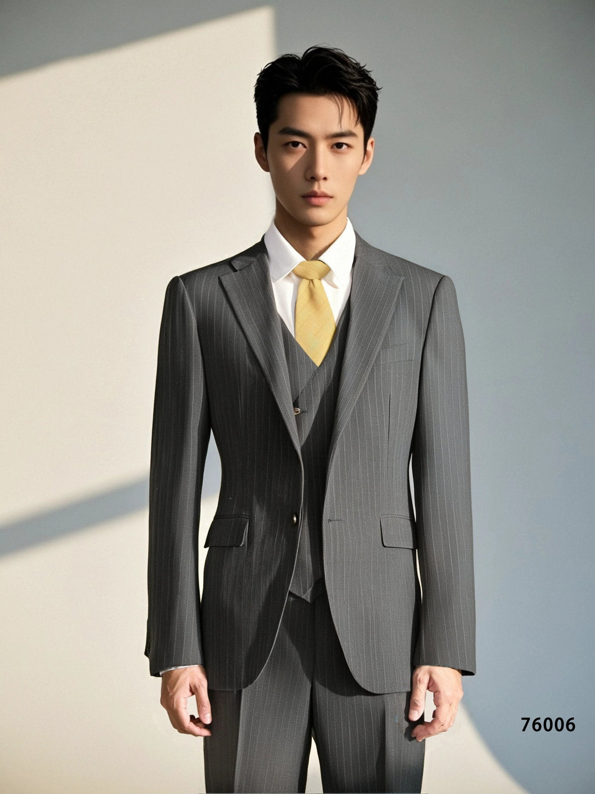 Three Piece Pinstripe Wool Suit for Groom and Wedding Events (ZD17105)