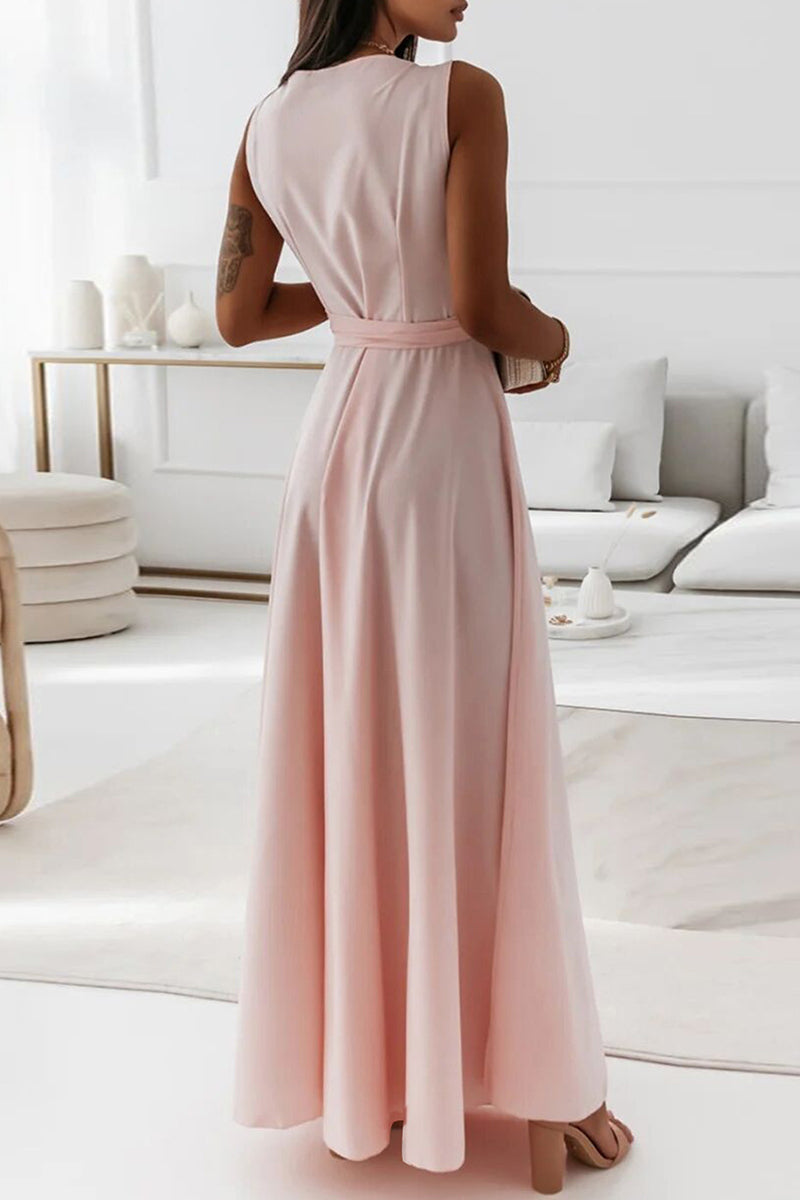 Celebrities Elegant Solid With Belt V Neck Evening Dress Dresses - View 3 | VelvetHem