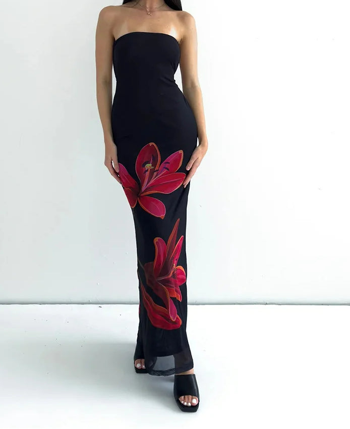 Tube Bodycon Lace-up Floral Dress - View 2 | VelvetHem